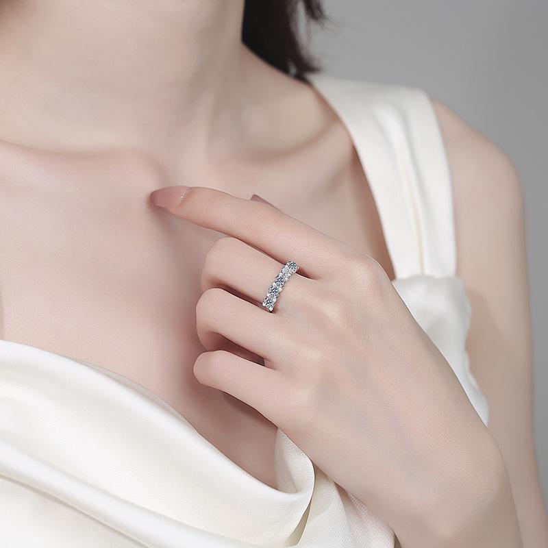 Simple Aesthetic 1.68CTW Full Moissanite Diamond Ring S925 Sterling Silver Wedding Engagement Band Fine Jewelry