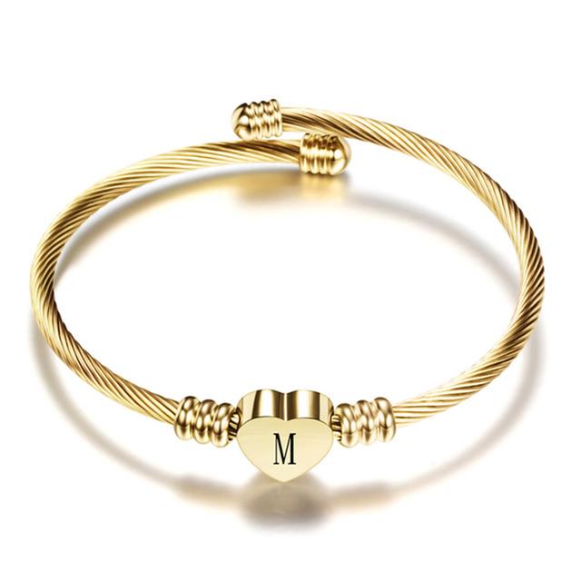 Nextvance Girls Gold Color Stainless Steel Heart Bracelet Bangle with Letter Fashion Initial Alphabet Charms Bracelets for Women