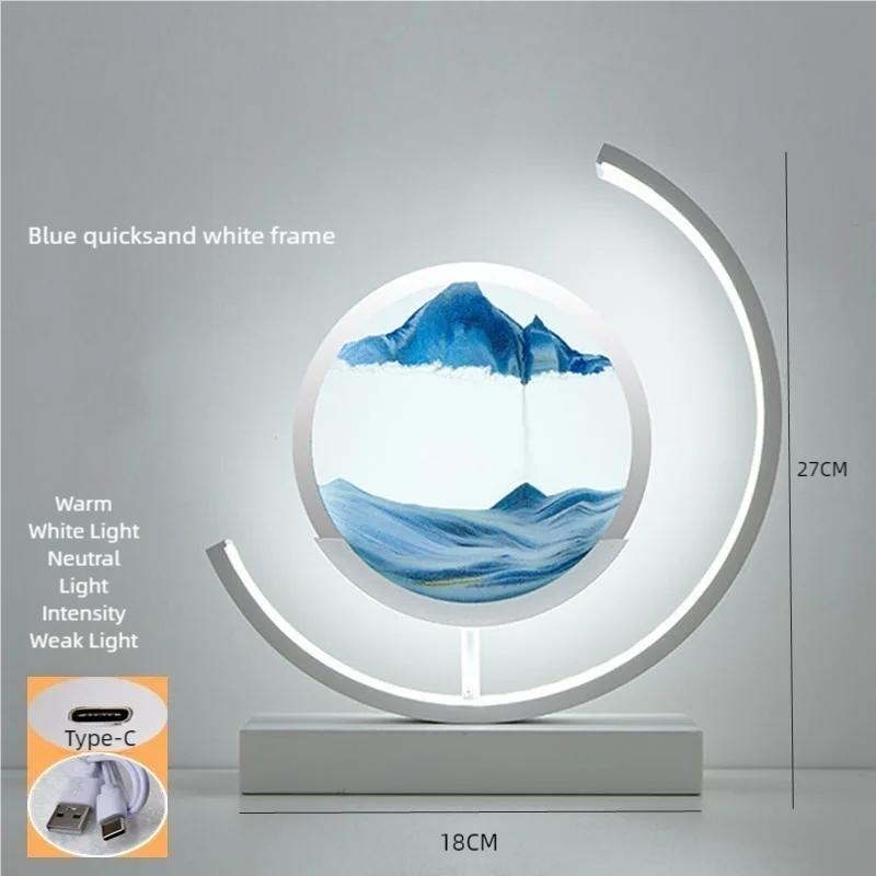 Светодиодная настольная лампа Moving Sand Art Quicksand Night Light 3D Sandscape Песочные часы Прикроватные лампы Текучая песчаная живопись Домашний декор Подарки
