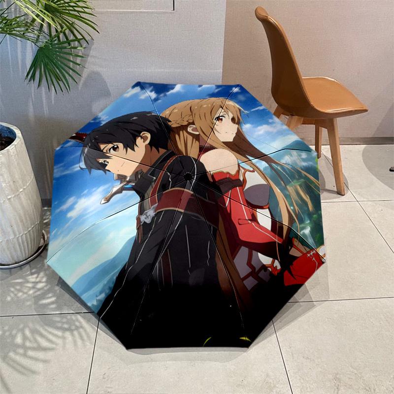 Sword Art Online Umbrella with Automatic Open/Close & Self-8-Rib Heavy-Duty Umbrella, Compact Travel Umbrella Suitable for Outdoor