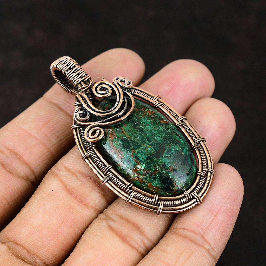 Куприт Хризоколла Кулон Драгоценный Камень Кулон Медная Проволока Обернутый Кулон Медные Ювелирные Изделия Ручной Работы Женский Кулон Подарок Для Него Дизайнерский Кулон