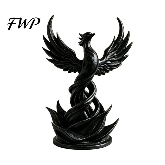 Flame Base Decoration Phoenix Rising Sculpture, 3D Printed Bird Figurine, Mythical Creature Oriental Statue with Wings for Desk, Study Room,