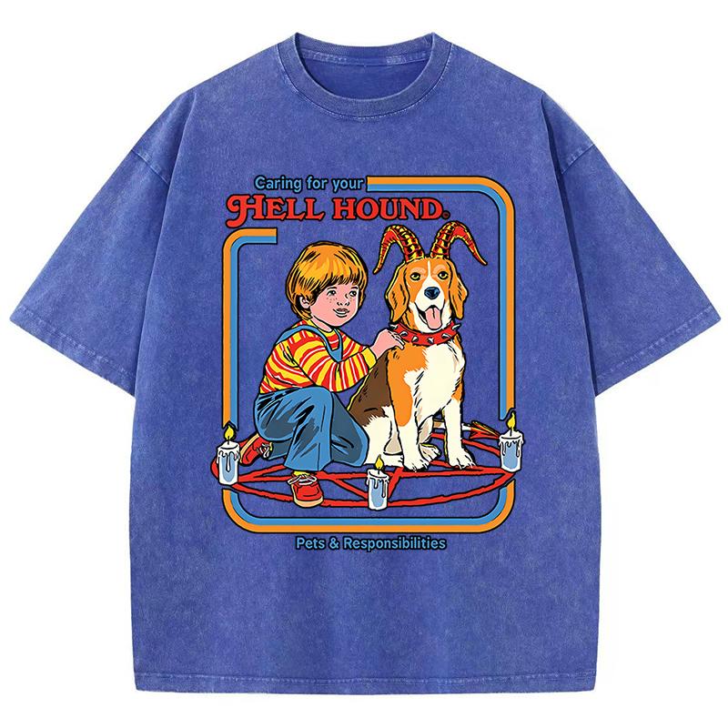 Garing For Your Hell Hound Washed Retro Мужская Женская Футболка Хлопковая Рубашка Уличные Свободные Футболки Летние Дышащие Короткие Рукава