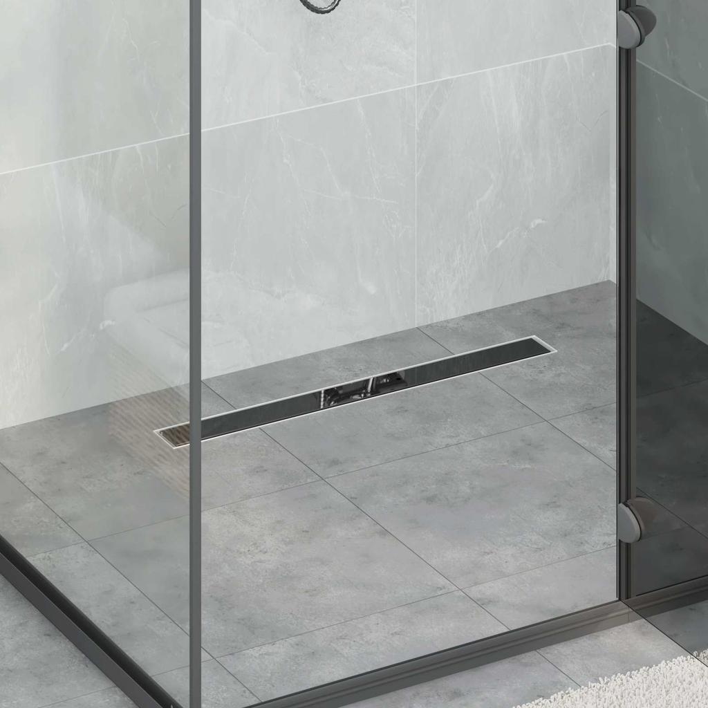 Shower Drain with Glass Cover and 360 degrees Siphon Black 70 cm