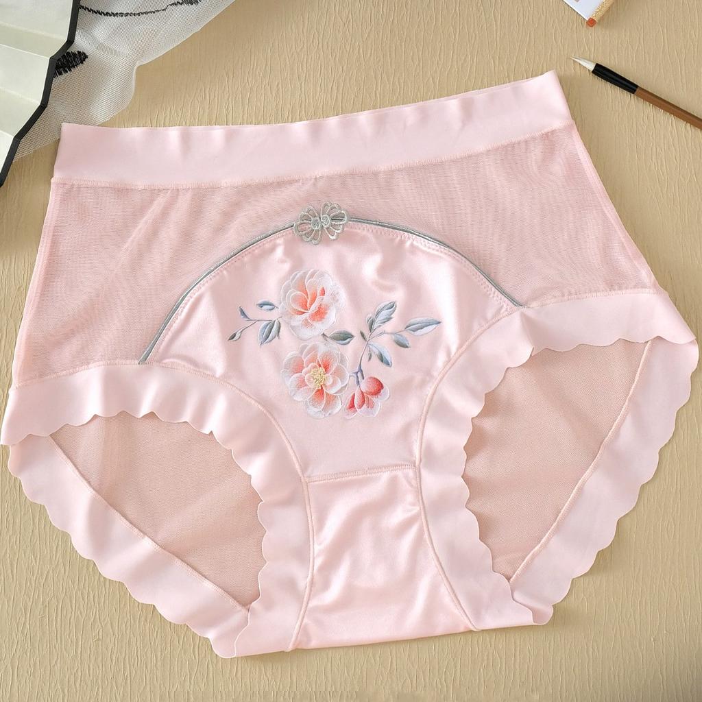Летние традиционные китайские вышитые трусики с высокой талией, сетчатые трусы, кружевные трусы с утягивающим эффектом, женское сексуальное нижнее белье