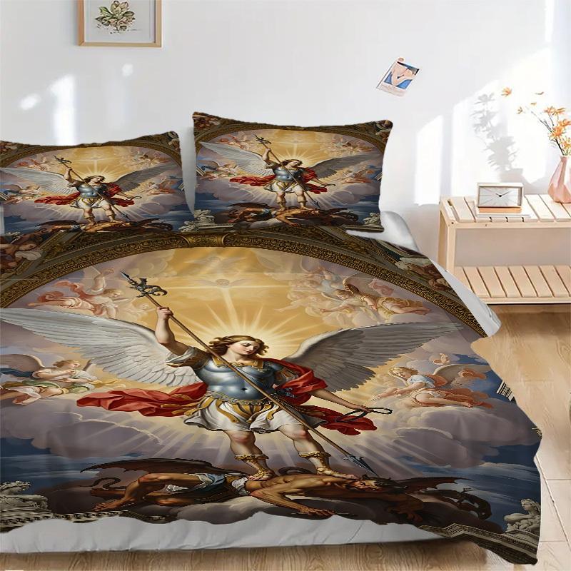 3pcs Archangel Michael Duvet Cover Set - Machine Washable, Includes 1 Cover and 2 Pillowcases, No Core Included yy251013150