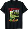 Summer for Men Dinosaur Santa Christmas Tree Rex Funny Graphic Short-Sleeve Top Christmas Cotton T-Shirt