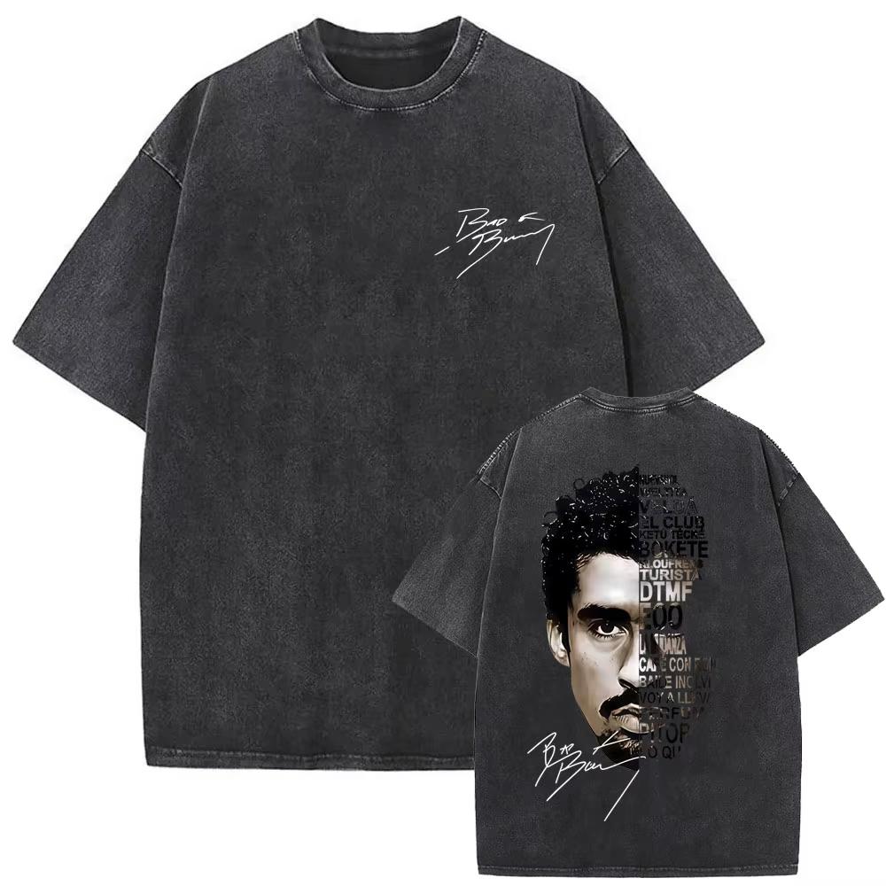 Washed Vintage Bad Bunny Un Verano Sin Ti Graphic Tshirt Mens Fashion Oversized Streetwear Women High Quality Cotton T Shirts