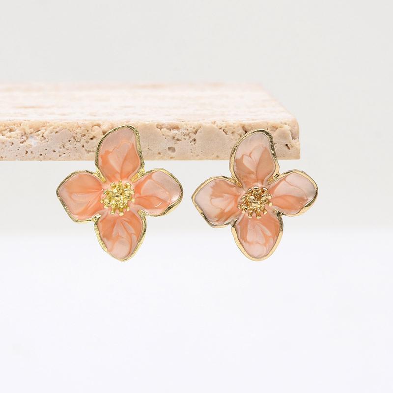 White Flower Stud Earrings Gold Trim Enamel Petals For Daily Wear Weddings Gifts