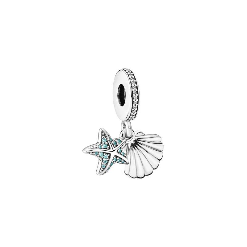 Pandora Starfish and Shell 925 Silver Pendant Women's Silver 792076CZF