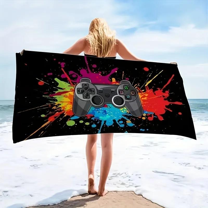 Большое пляжное полотенце "Игровой контроллер" - Супервпитывающее, быстросохнущее, современный дизайн для пляжа и бассейна, легко стирается