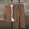 Men's Solid Color Corduroy Suit Casual Lapel Button Down Long Sleeve Shirt + Pants Casual Suit 2 Piece Set