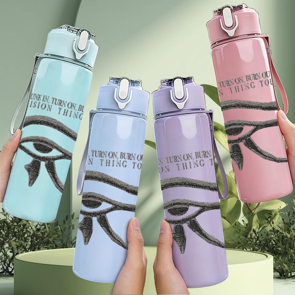 1PC Eye of horus egyptian symbol print 750ml colorful plastic sports water bottle leakproof pop up lid with straw for outdoor work home use
