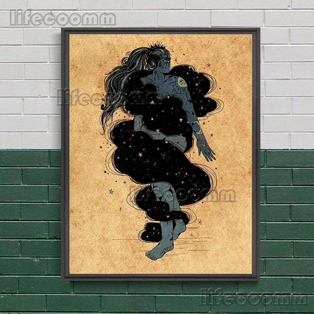 Таинственный ужасный змей и сундук с сокровищами ведьмы, настенная живопись на холсте, абстрактное языческое колдовство, элемент, печать плаката, без рамки