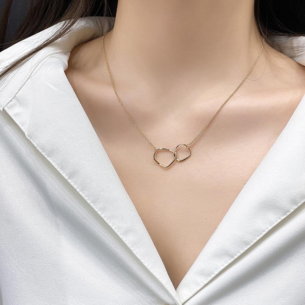 Ladies Women Temperament Double Ring Geometric Simple Choker Clavicle Chain Necklace Neck Chain