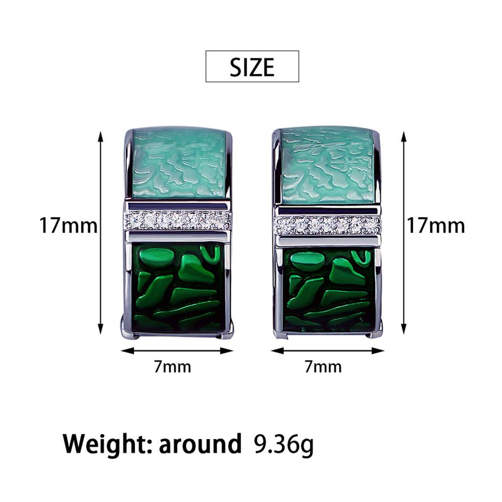 Exquisite Earrings for Women Genuine Green Square Sparkling CZ Stud Chic Fine Jewelry Handmade Enamel Bridal Jewelry
