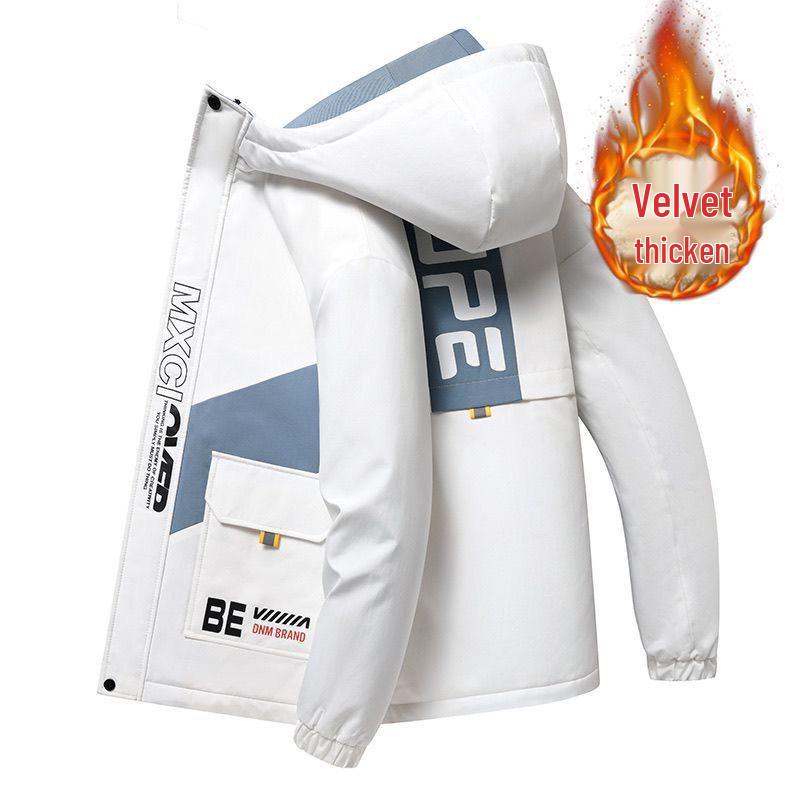 Мужская теплая зимняя флисовая хлопковая куртка с капюшоном для подростков - Модная рабочая верхняя одежда