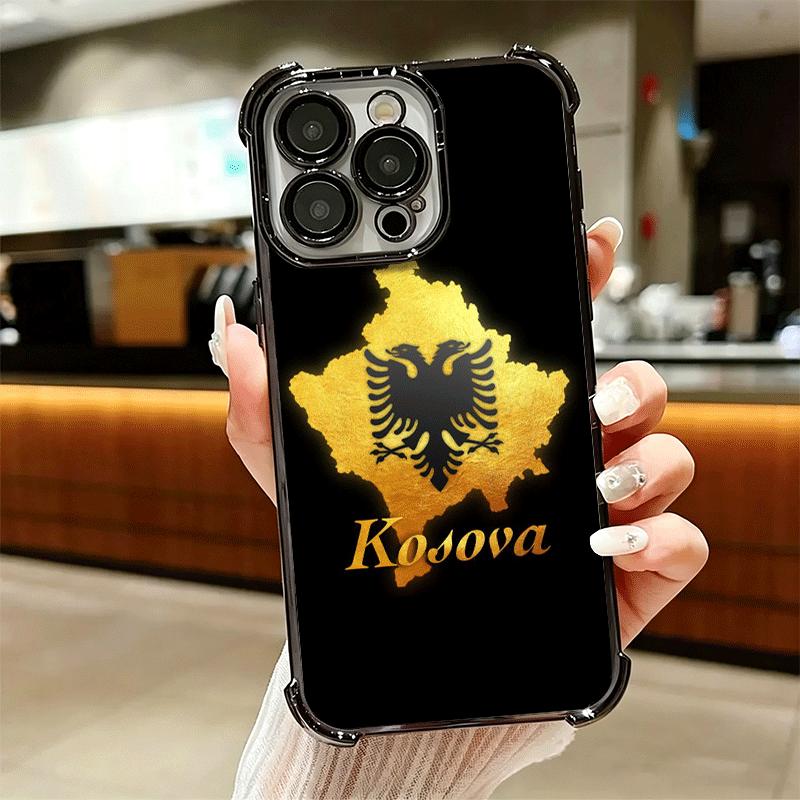 Kosovo Passport Flag Soft Phone Case For iPhone 15 16 17 Air 14 Pro Max 16E Plus 13 12 Mini Plating Anti-Fall Fundas