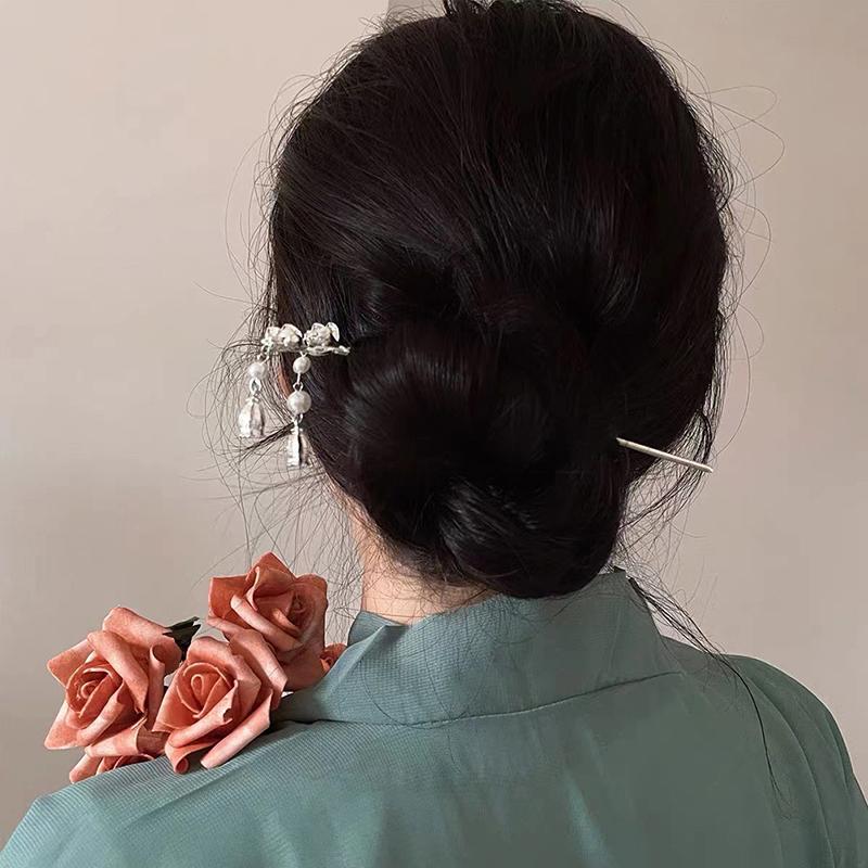 Vintage Chinese Style Hanfu Hair Stick Women Metal Flower Hair Fork Hair