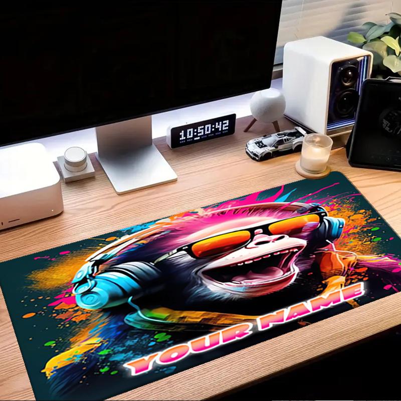 1PC Custom Name Monkey Music Party Mouse pad, keyboard and mouse desk pad, for computer notebook Birthday Gift For Any Room Or Office