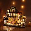 moin moin Dollhouse Miniature Handmade Kit Set Inn with Luxurious Japanese Garden Cherry Blossom Hot Spring Large LED Light Acrylic Case Music Box