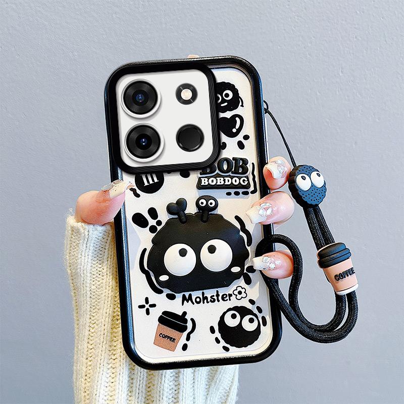 KEYSION Shockproof Case for TECNO Spark Go 2023 with Lanyard Silicone Cute 3D Cartoon Doll Phone Cover for TECNO Pop 7 Pro