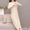 Autumn Winter Mid-length Knitted Dress Women's Solid Color Pullover Dress Thickened Half High Collar Bottoming Knitted Pockets Dress
