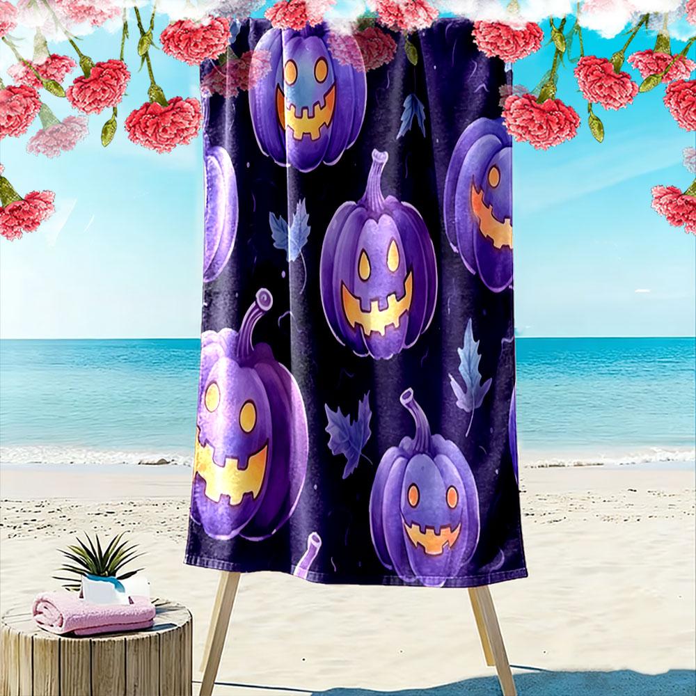 Glowing whimsical pumpkin charm Print beach towel, quick drying, suitable for travel, outdoor sports, jogging, the beach and swimming, gift