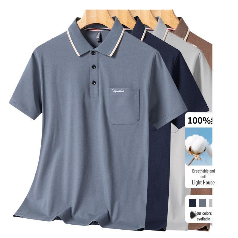 Мужская хлопковая летняя футболка-поло с коротким рукавом и отворотом для пожилых людей
