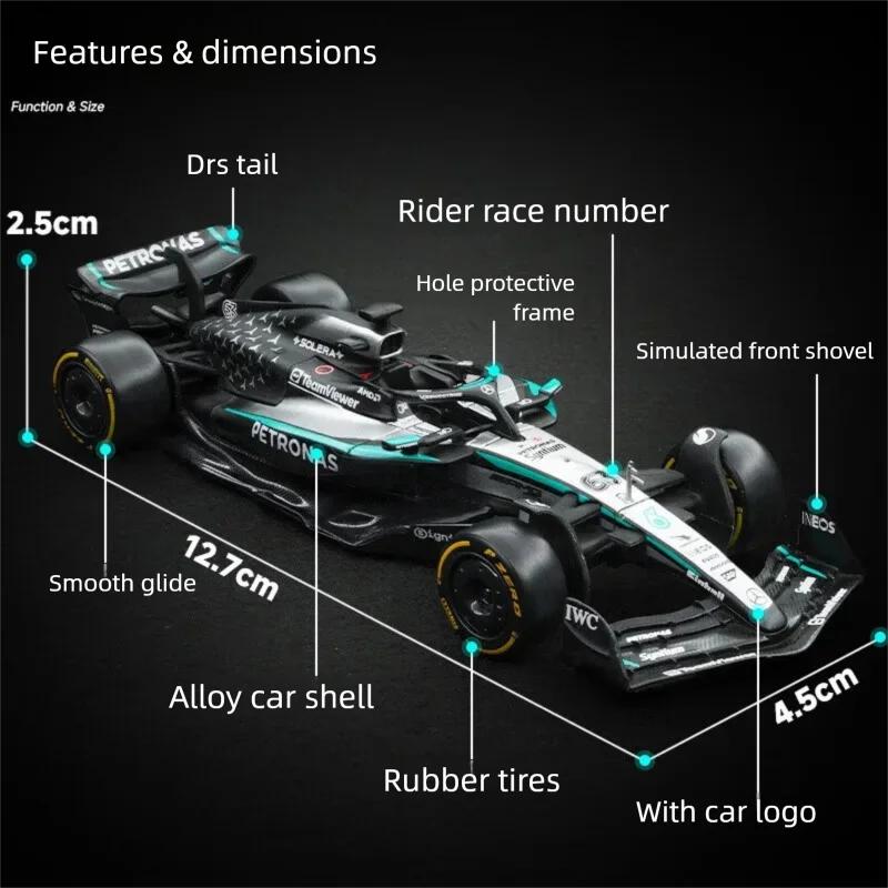 Ббураго 1:Масштаб 43 Mercedes-AMG F1 W15 W16 Формула 1 Гоночный автомобиль Литая модель из сплава Симуляция Транспортное средство Коллекционный Подарок для Детей