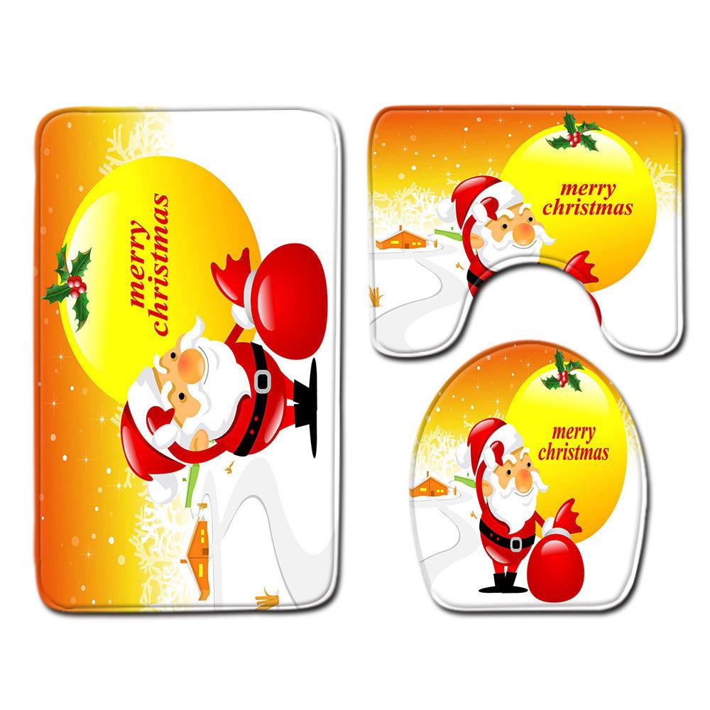 Рождественский коврик для ванной, туалетный трехпредметный набор