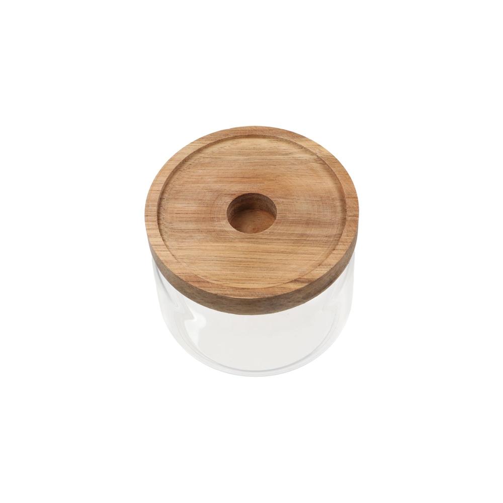Clear Glass Food Storage Jar Wooden Lid Tea Storage Holder Multi-Use Airtight Canisters Sugar