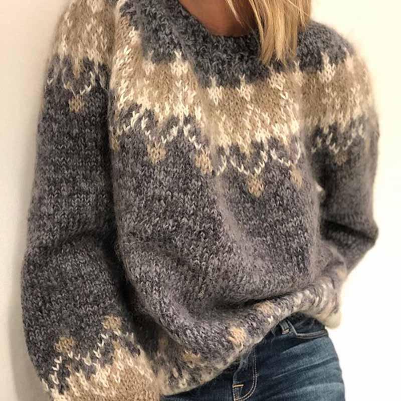 Женский осенне-зимний свитер с круглым вырезом в полоску с принтом, вязаный свитер, пуловеры в стиле пэчворк, повседневный свободный модный свитер с длинным рукавом