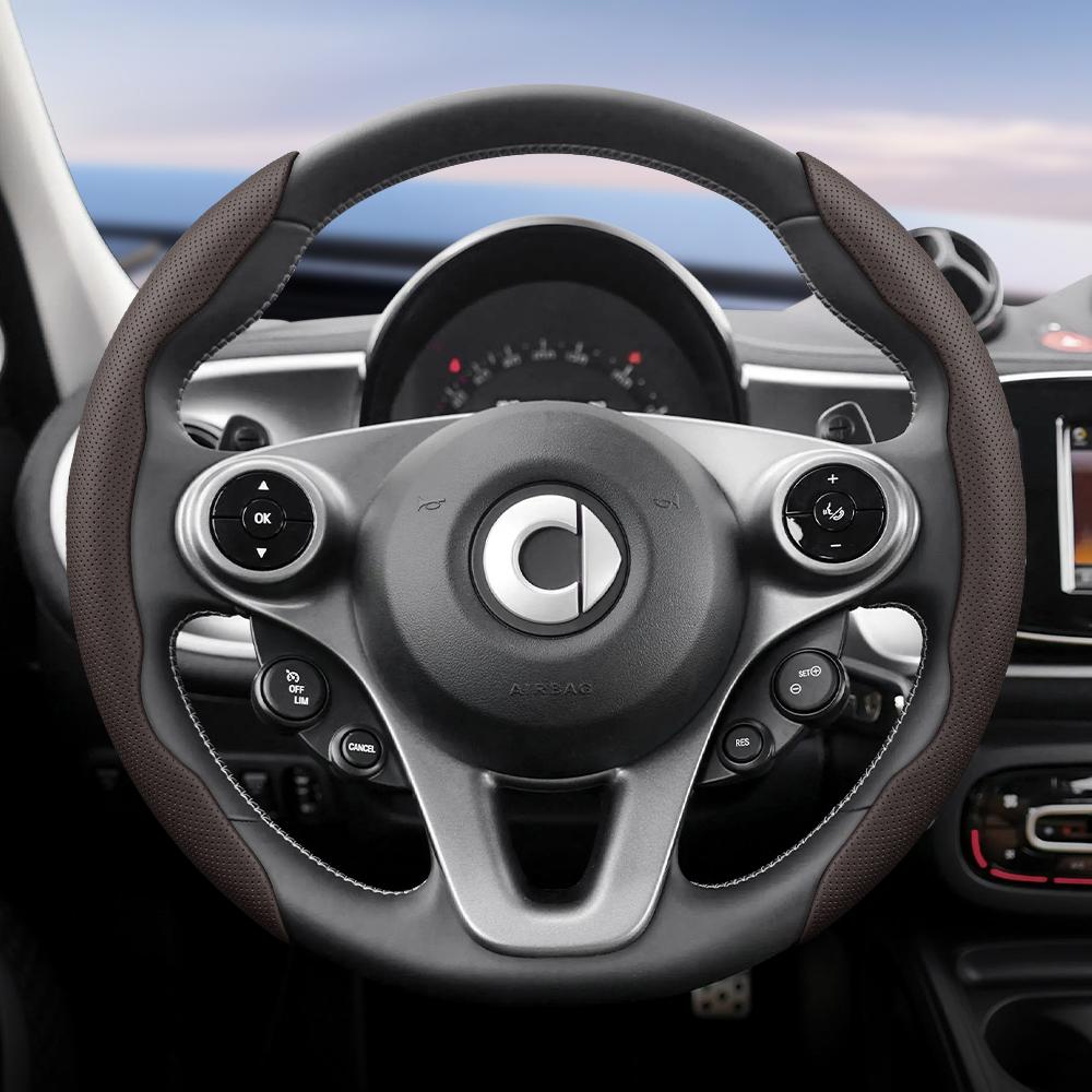 vcxja9 Suitable for Smart Breathable Hole Leather Steering Wheel Cover Segmented Quick Release Design Non-Slip and Durable Fortwo 451 450 453