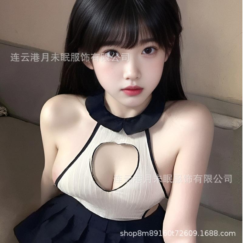 Erotic lingerie cut-out backless sexy short skirt without taking off pure desire sailor set for women