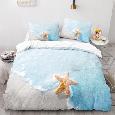 Пододеяльник с морскими звездами King Queen Blue Ocean Bedding Set Beach Seaside Quilt Cover Sea Animal 2/3pcs Polyester Bed Cover