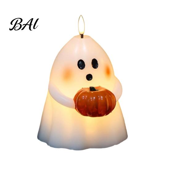Kid Friendly Halloween Gifts Ghost Flameless Candle, Cute Holding BOO Letter Tealight, Haunted House Party Supplies Battery Operated LED Flickering
