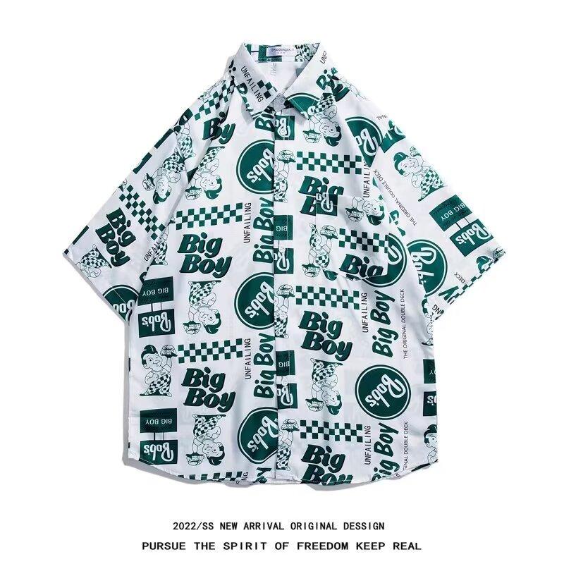 Мужская рубашка в стиле ретро, ​​мужской летний наряд, студенческий свободный крой, нишевый дизайн, повседневный мужской топ, верхняя одежда, пляжный топ