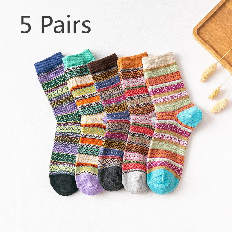 5 пар женских осенне-зимних толстых теплых этнических носков из кроличьей шерсти
