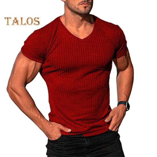 Мужская футболка с коротким рукавом и V-образным вырезом, облегающая спортивная полосатая однотонная футболка, дышащая спортивная одежда для спорта, путешествий, офиса