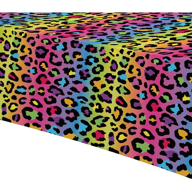 Leopard Party Decorations Tablecloth, 3Pcs Disposable Cheetah Print Birthday Party Tablecover Supplies, Iridescent Rainbow Leopard Birthday Table