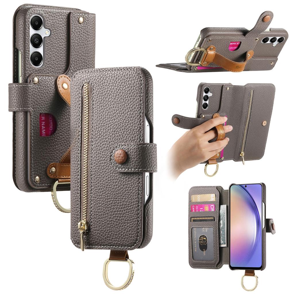 For Samsung Galaxy A15 4G/5G Case RFID Blocking Zipper Wallet PU Leather Mobile Cover