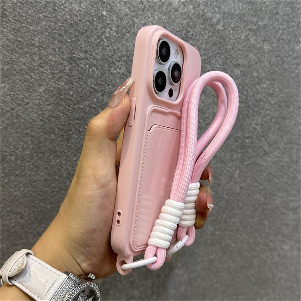 Fashion Wrist Strap Lanyard Wallet Card Holder Phone Case For iPhone 16 11 12 13 14 15 Pro Max Plus XS X XR Soft Silicone Cover