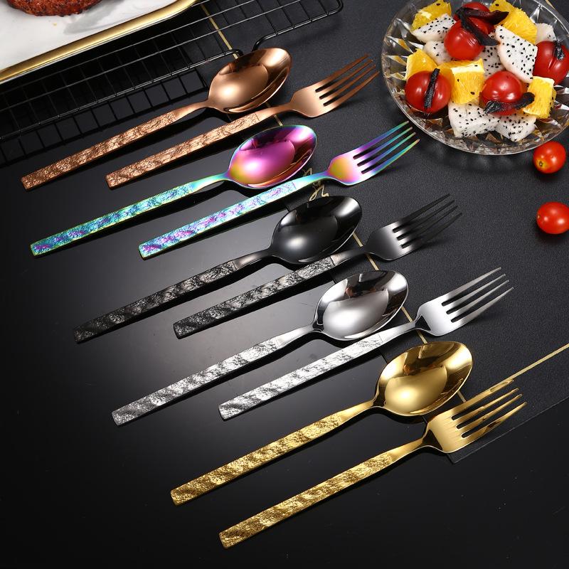 24pcs Gold Cutlery Set Stainless Steel Stone Grain Handle Knives Forks Tea Spoons Kitchen Tableware Dinnerware Dinner Silverware