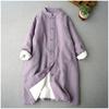 Chinese Style Women's Long Cotton Coat Standing Collar Buckle Autumn Winter Mid Length Warm Linen Quilted Jacket Z3891