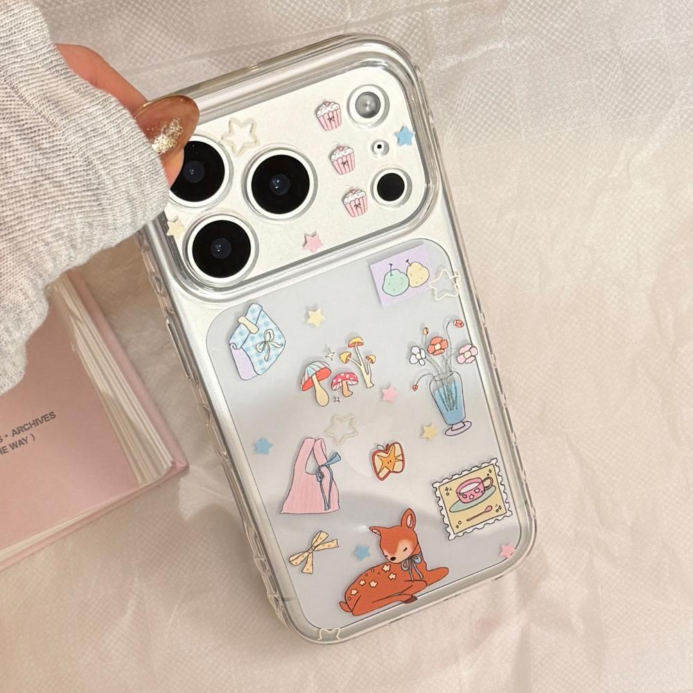 Красное Яблоко Олень Качающаяся Подставка 16 Pro Max Чехол для Телефона для IPhone 17, 12 Прозрачный, 15 Мультяшная Серия
