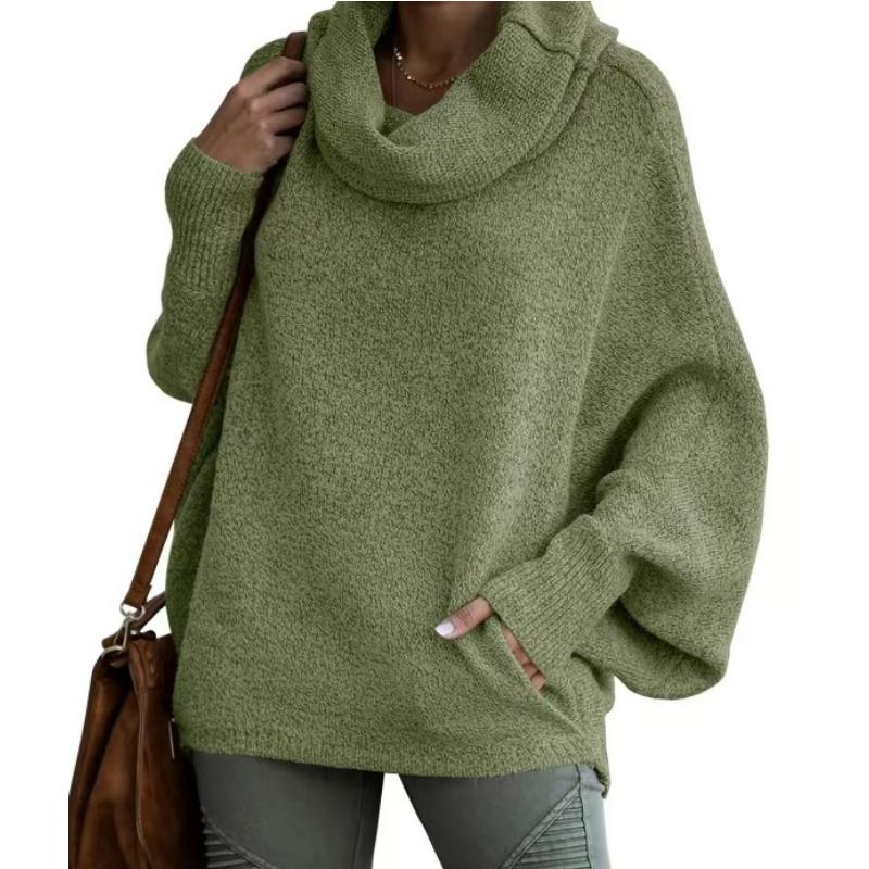Модный женский однотонный свитер с высоким воротником, модный пуловер-фонарик, свободный повседневный свитер с длинным рукавом
