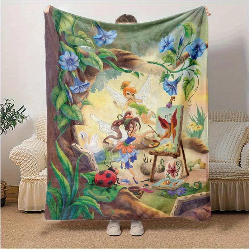1pc. Cartoon Fairy Painting Nature Scene Throw Blanket, Home Decorative Quilt Coverlet Bedspread for All Seasons, Soft Flannel Throw Blanket