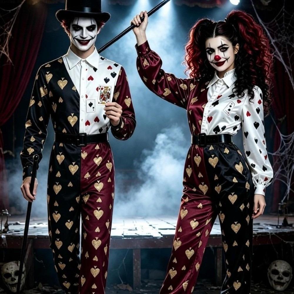 Role Playing Joker Costume Heart Print Harlequin Costume Halloween Clown Costume  Masquerade