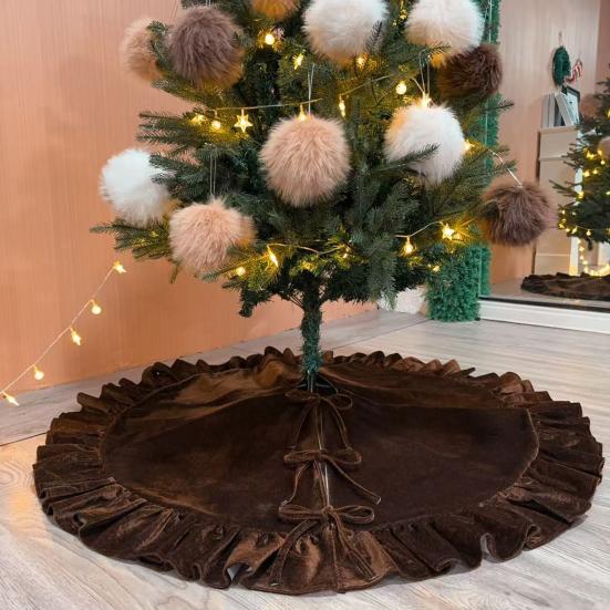 Yousheng Velvet Christmas Tree Skirt 48 Inch Ruffled Holiday Tree Skirt Rustic Xmas Tree Decoration Soft Festive Tree Apron for Cozy Celebrations